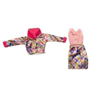 Vintage Barbie Doll Dress Jacket Outfit Pink Fur Trim